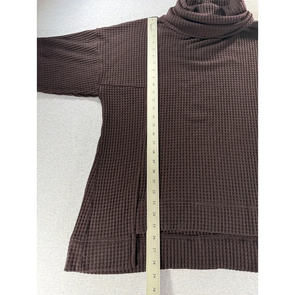 Sympli Waffle Knit Cowl Neck Sweater Wine Elbow Sleeve Pouch Pocket Size 12